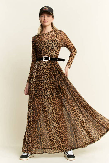 ANIMAL PRINT MESH MOCK DRESS