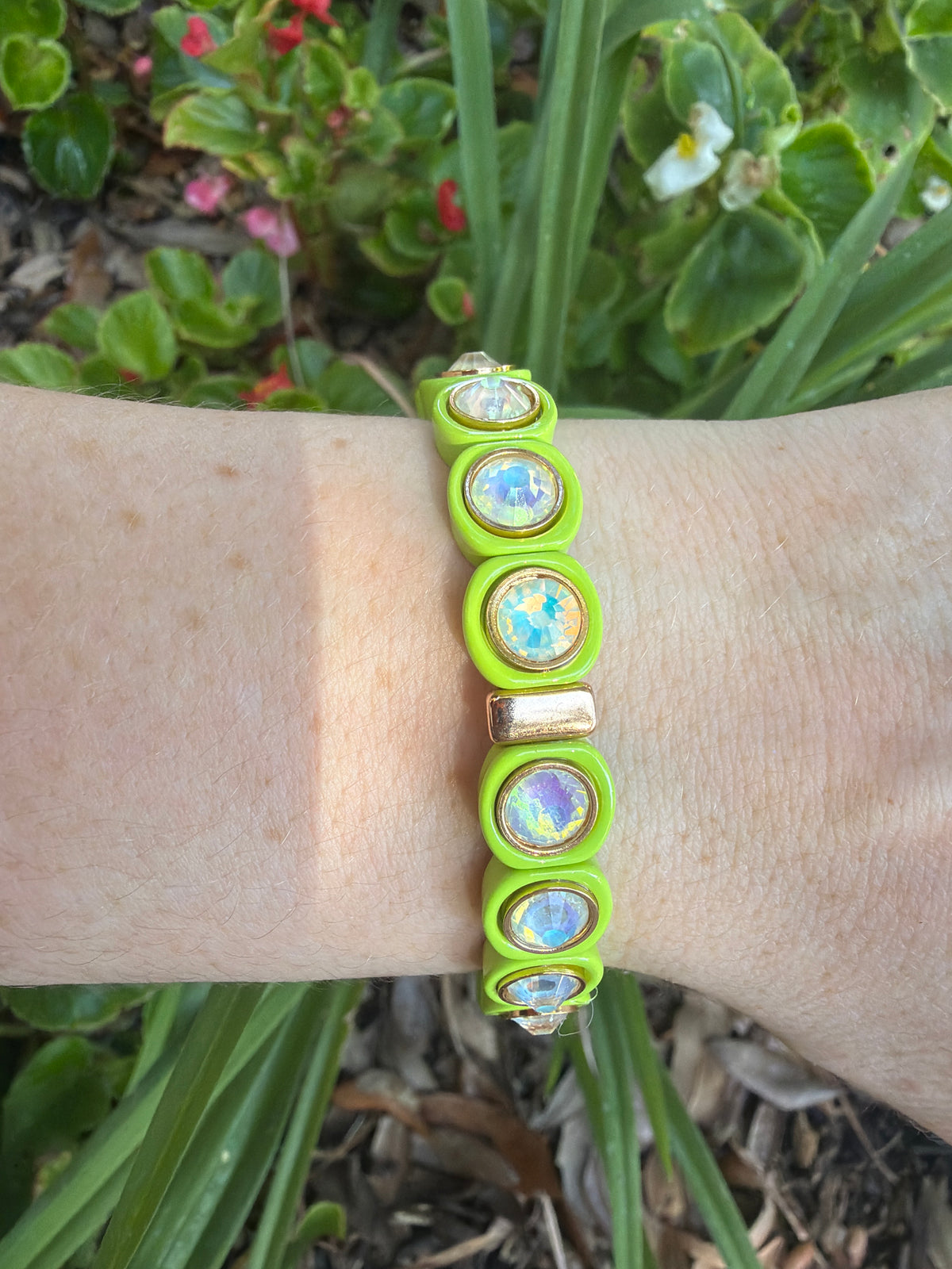 Green and Opal Enamel Stretch Bracelet