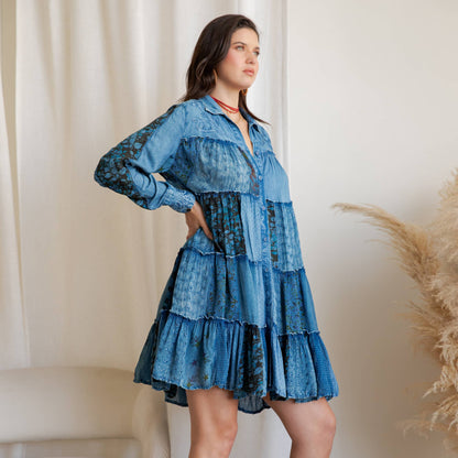 Artisan Embroidered Jhabla Shirt Dress in Mixed Motifs