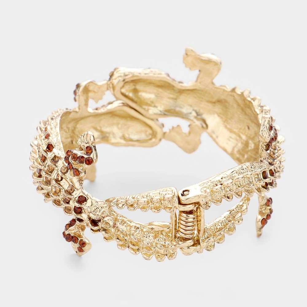 Double Crocodile/Alligator Evening Hinged Cuff Bracelet