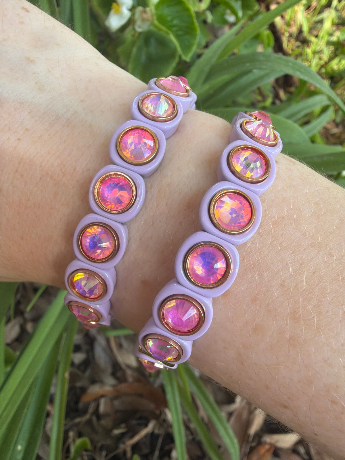 Purple and Pink Enamel Stretch Bracelet