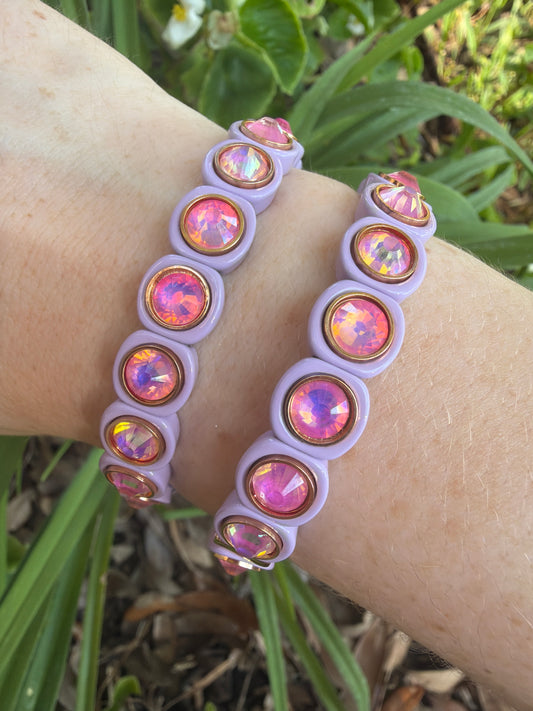 Purple and Pink Enamel Stretch Bracelet