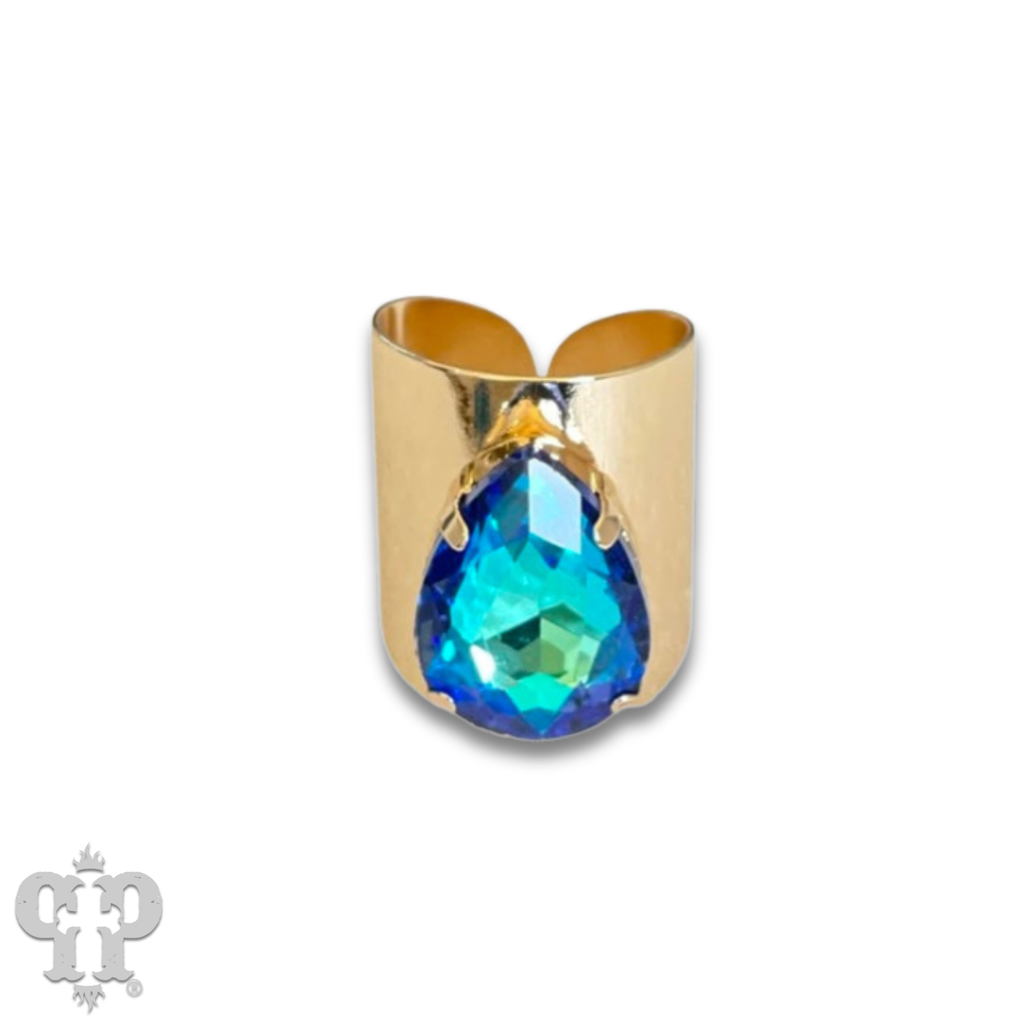 Rhinestone teardrop adjustable base statement ring