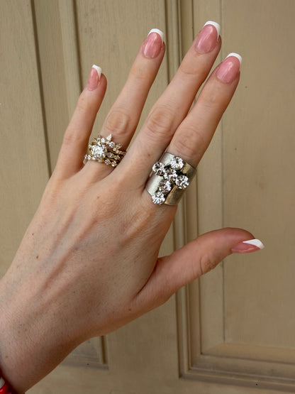 Silver and Clear Cross Ring