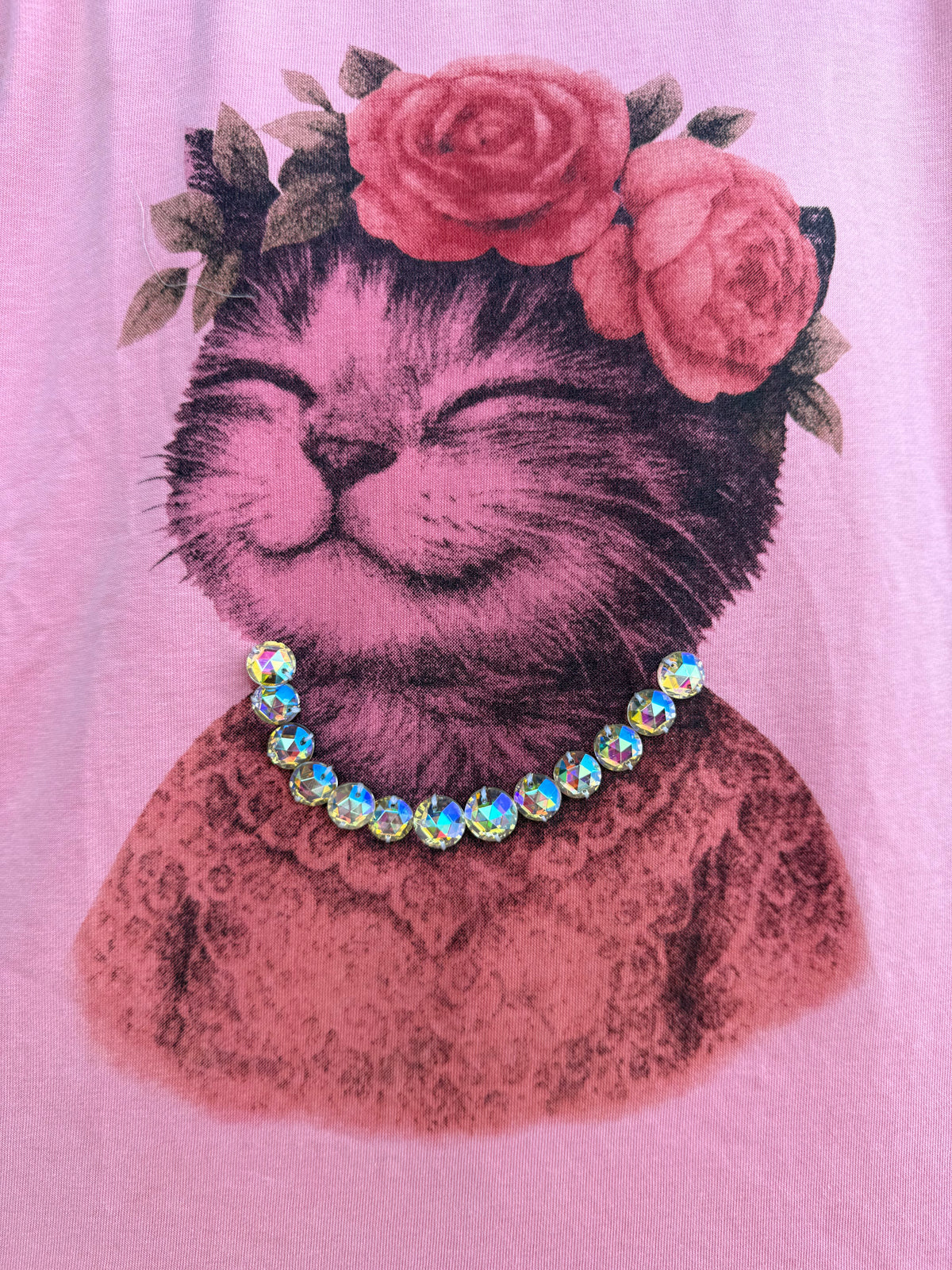 Pink Cat T-Shirt Swarvoski Rhinestone T-Shirt