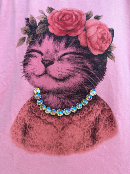 Pink Cat T-Shirt Swarvoski Rhinestone T-Shirt