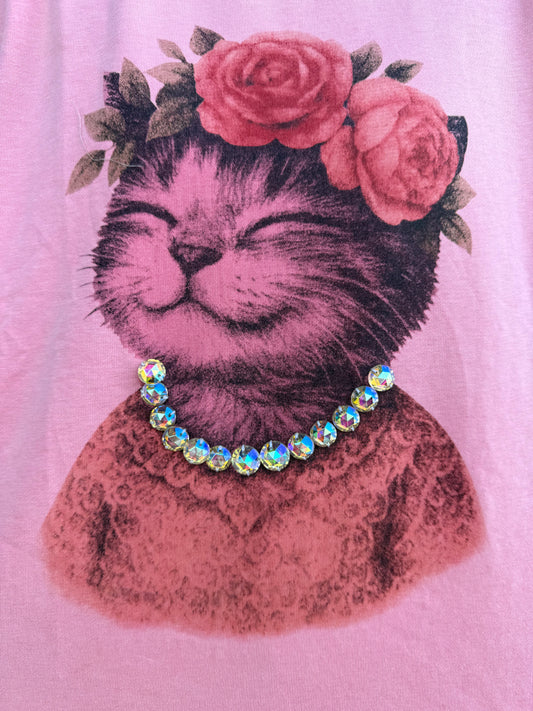 Pink Cat T-Shirt Swarvoski Rhinestone T-Shirt