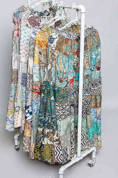 Assorted Print Boho Ruffle Wide Flare Skirt