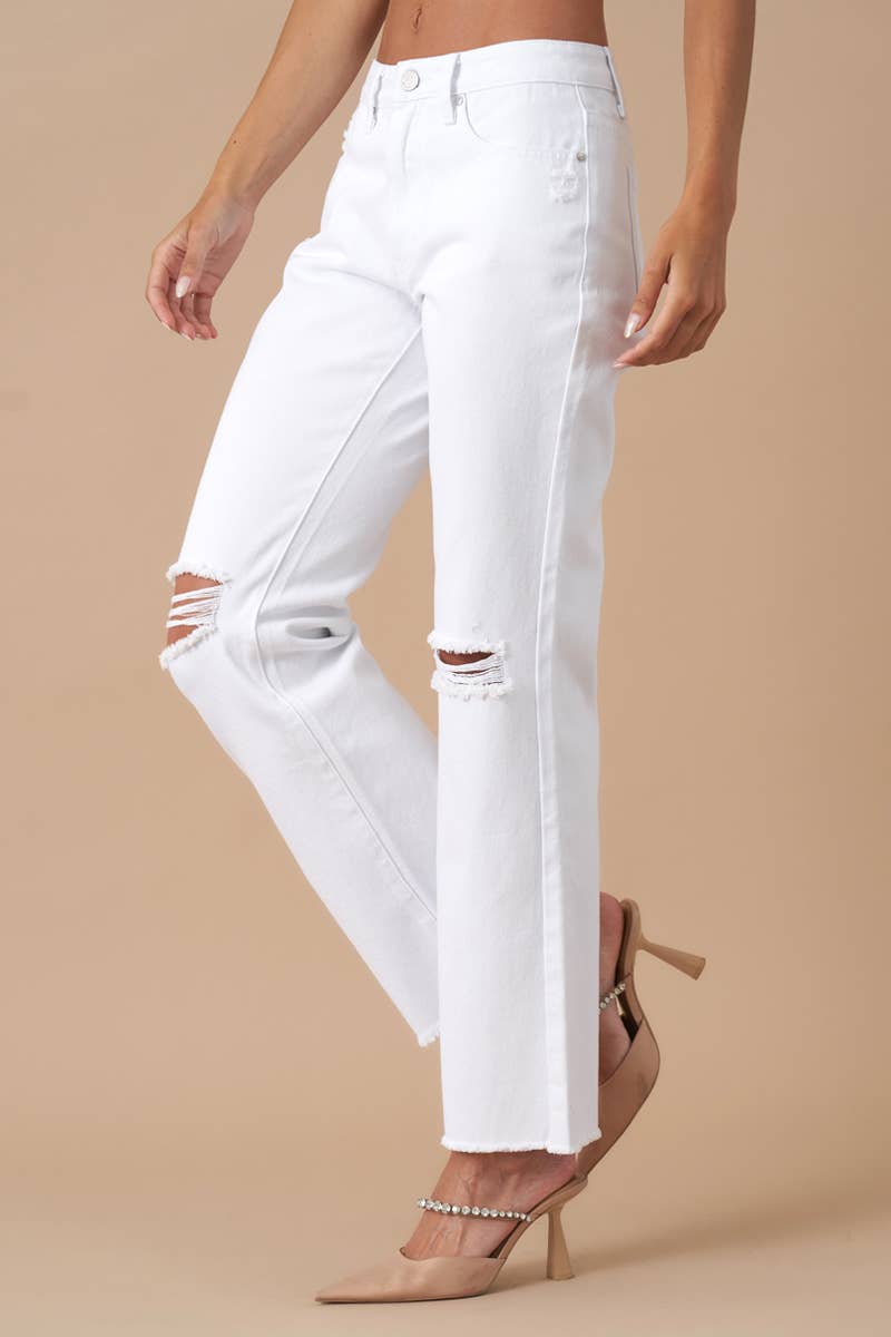 High Rise Slim Straight Relaxed White Denim