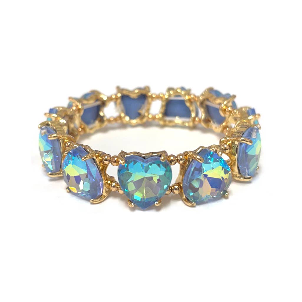 Love Heart Glass Crystal Bead Linked Stretch Bracelet