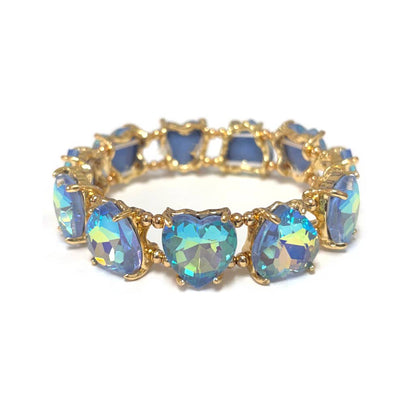 Love Heart Glass Crystal Bead Linked Stretch Bracelet