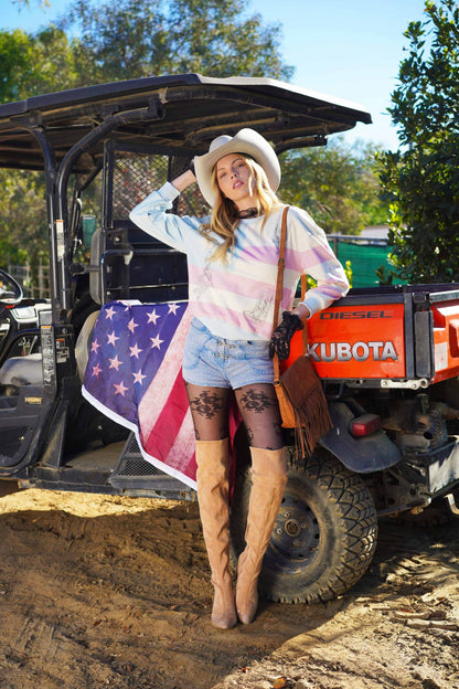 USA Flag Western Embroidered Sweatshirt