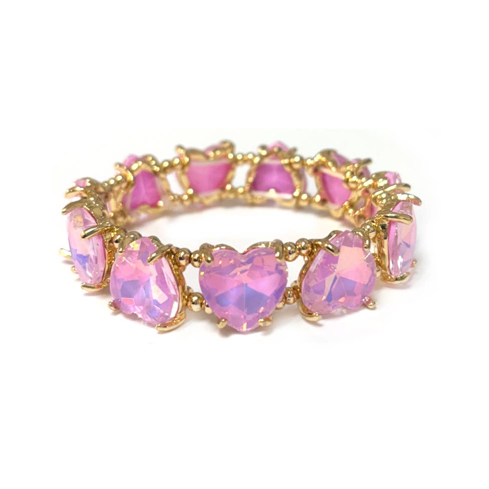 Love Heart Glass Crystal Bead Linked Stretch Bracelet