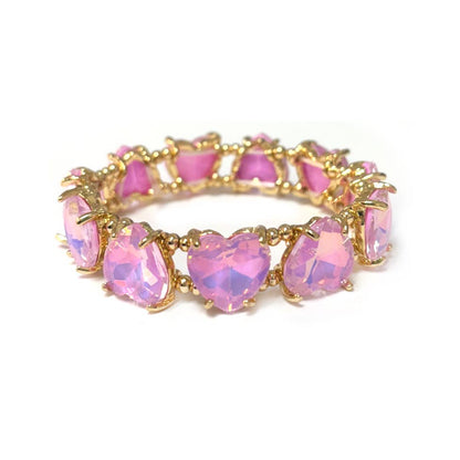 Love Heart Glass Crystal Bead Linked Stretch Bracelet