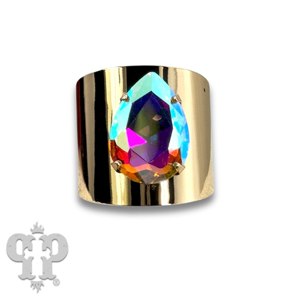 Rhinestone teardrop adjustable base statement ring