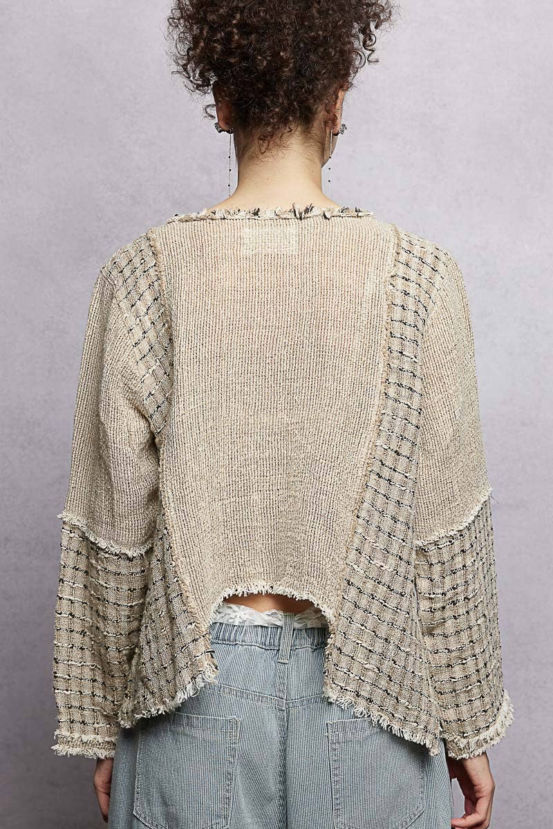 V-Neck High-Low Cut Outseam Raw Edge Linen Top