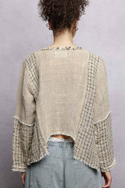 V-Neck High-Low Cut Outseam Raw Edge Linen Top