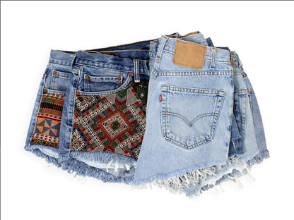 High-Rise Upcycled Denim Cutoff Shorts - Recycled Tapestry