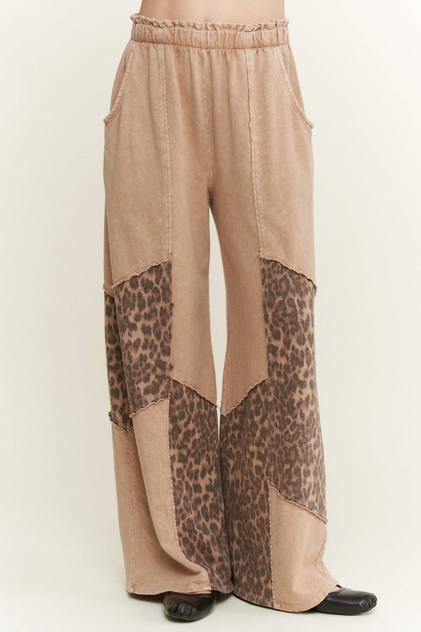 Mineral Washed Leopard Animal Patchwork Pants