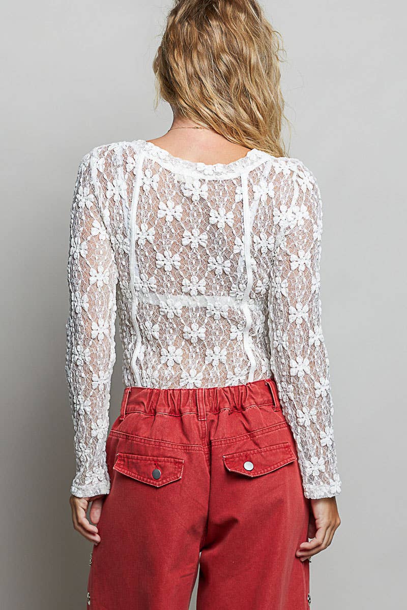 Long Sleeve Lace Knit Top