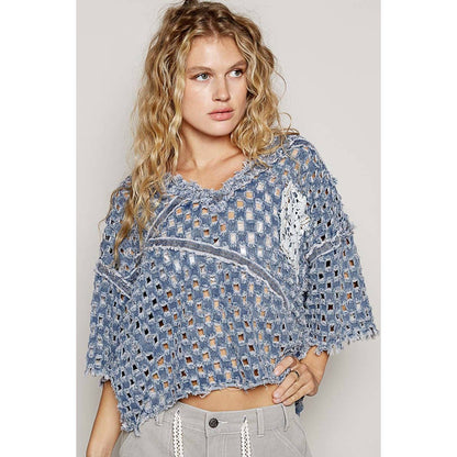 Vintage washed short sleeve front pocket top