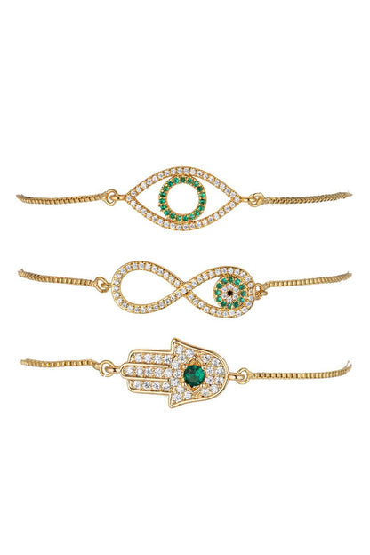 Heart, Eye & Infinity Bracelet Set - Green
