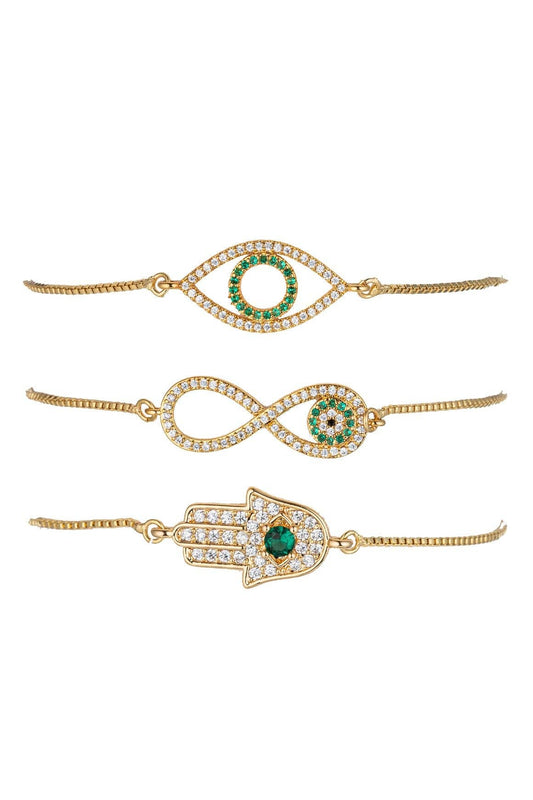 Heart, Eye & Infinity Bracelet Set - Green