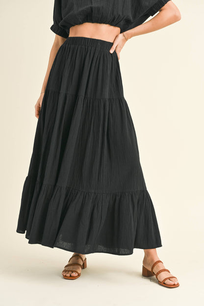 BLACK TIERED BANDING SKIRT