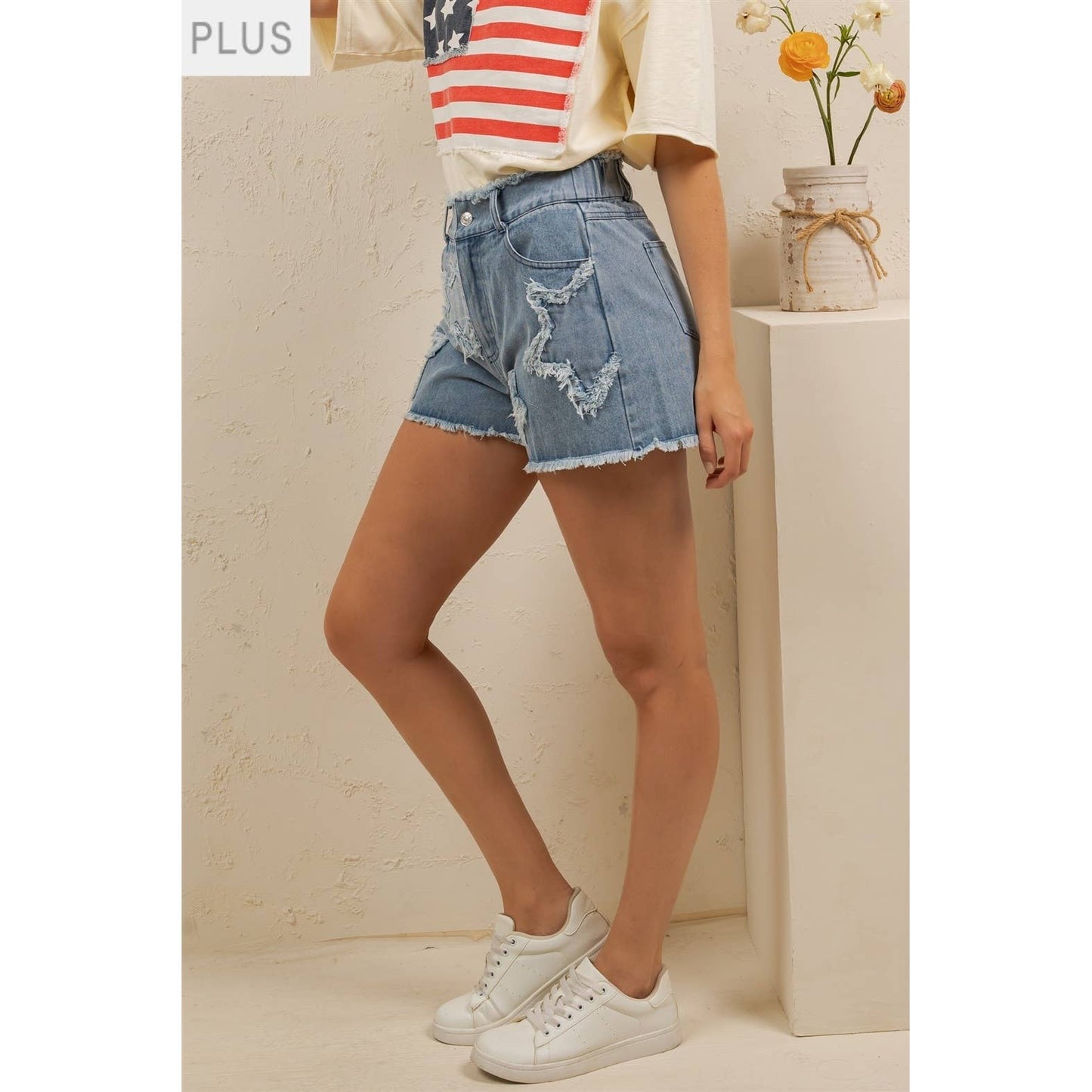STARSTRUCK DISTRESSED DENIM SHORTS PLUS SIZE