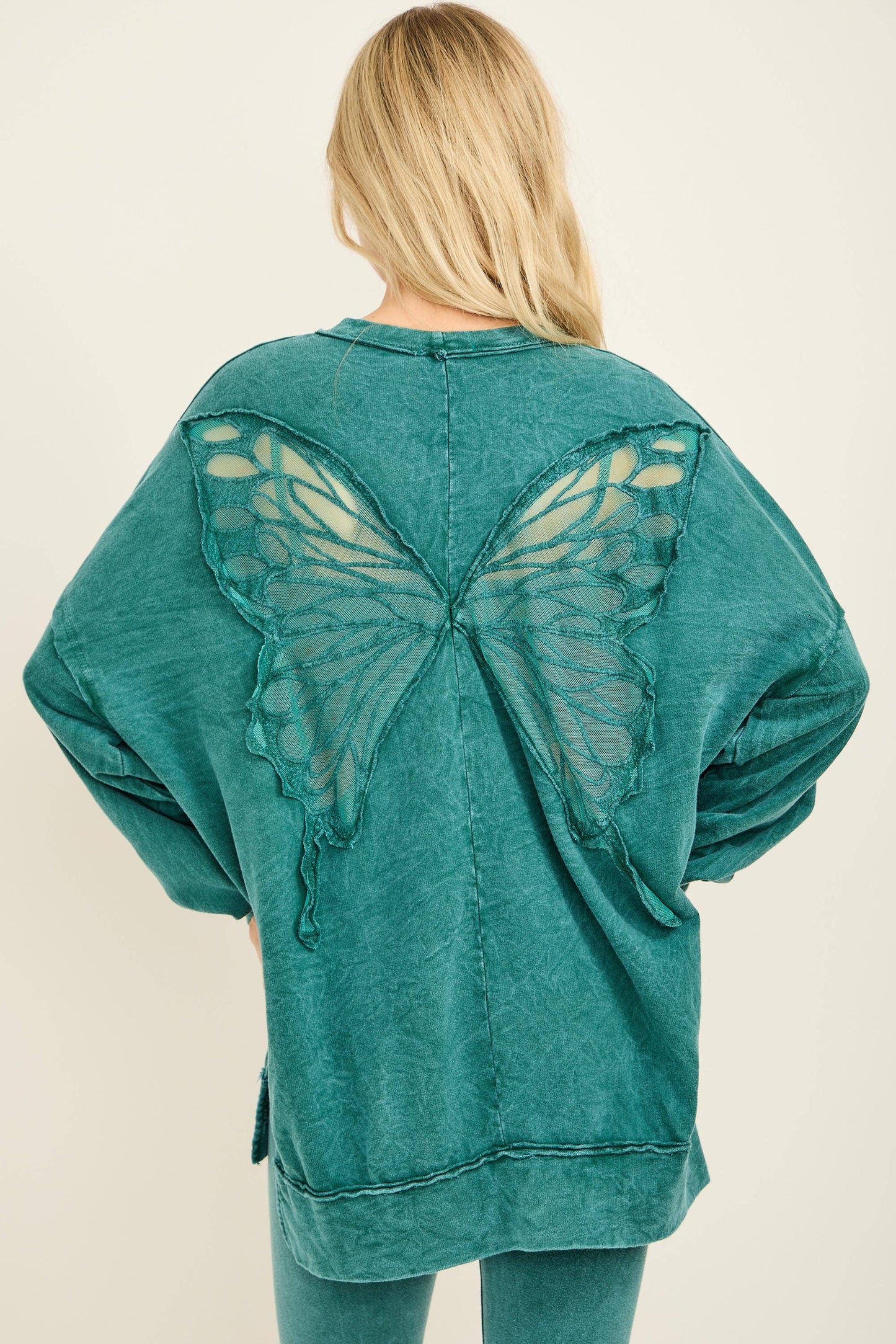 Mineral Wash Butterfly appliques Top