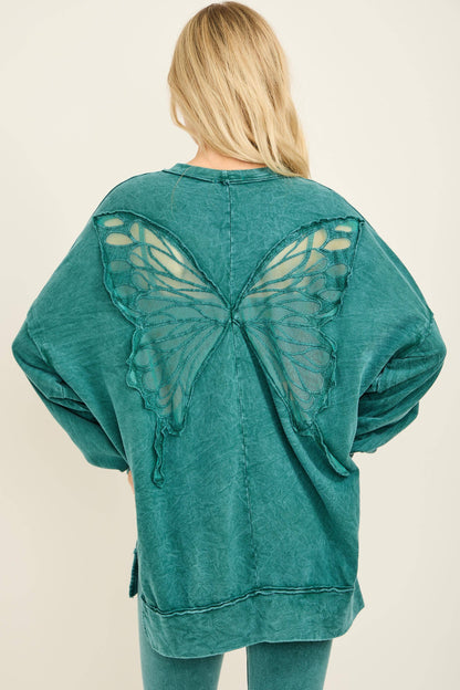 Mineral Wash Butterfly appliques Top