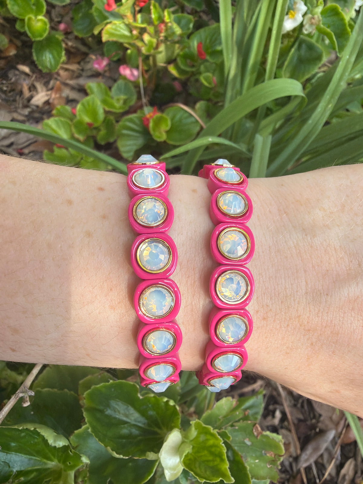 Rose and Opal Enamel Stretch Bracelet