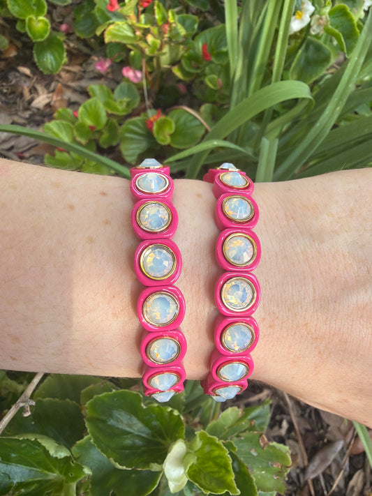 Rose and Opal Enamel Stretch Bracelet