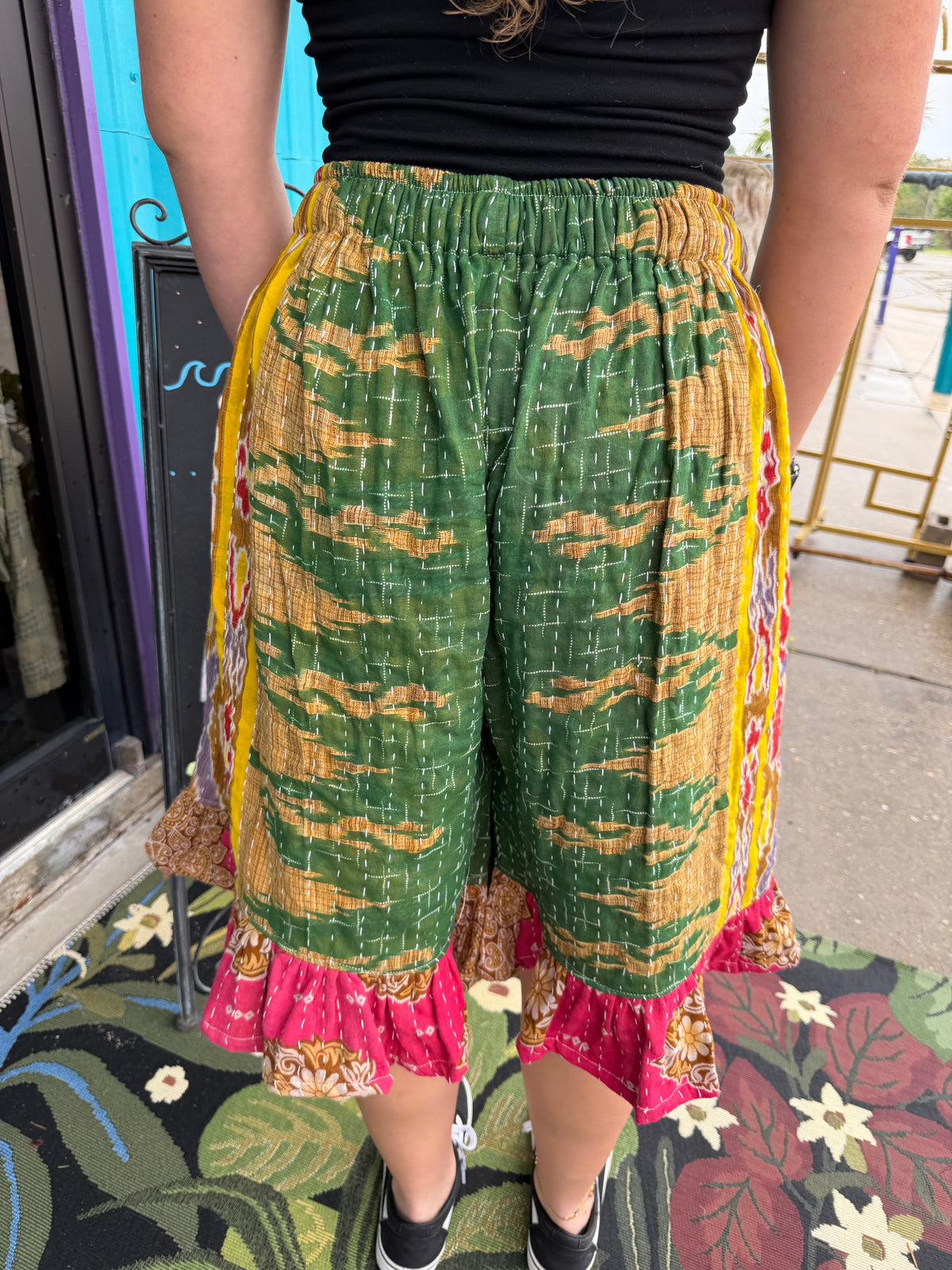 Sahara patchwork slit shorts
