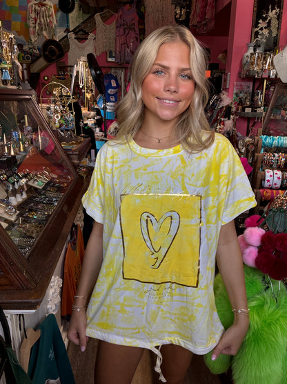 Heart Tie-Dye Cotton T-Shirt Yellow