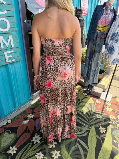 STRAPLESS SMOCKED TIERED MAXI DRESS