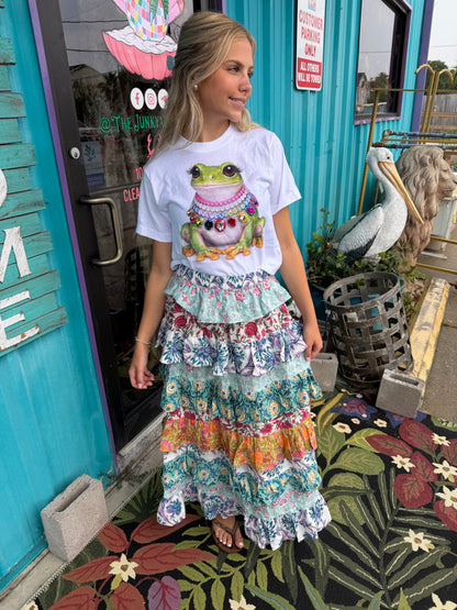 Colorful Tiered Ruffle Maxi Skirt
