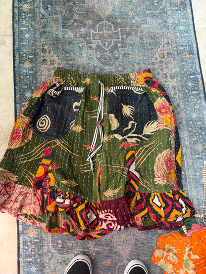 Sahara patchwork slit shorts