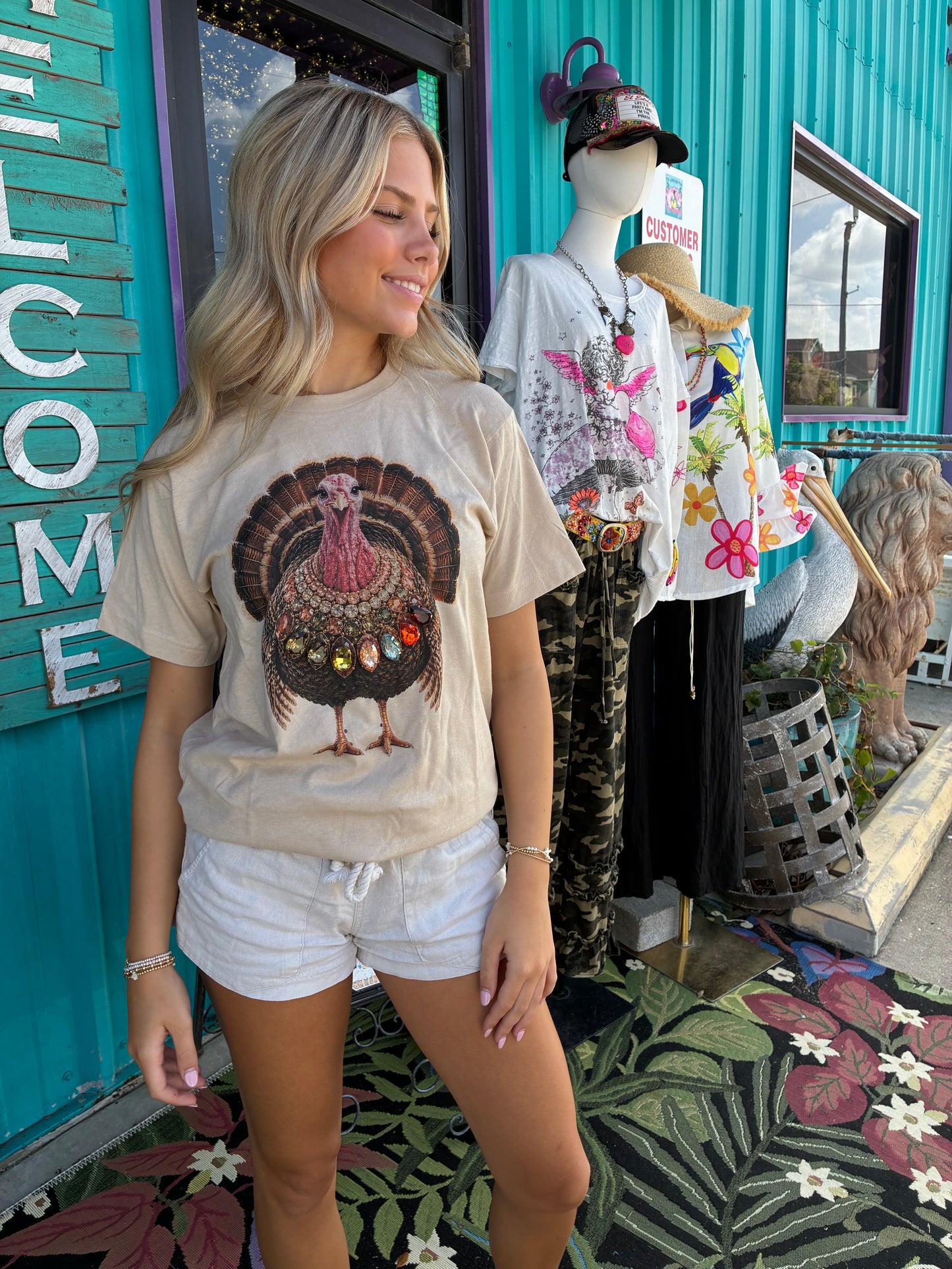 Jeweled Collar Turkey on Tan Crew