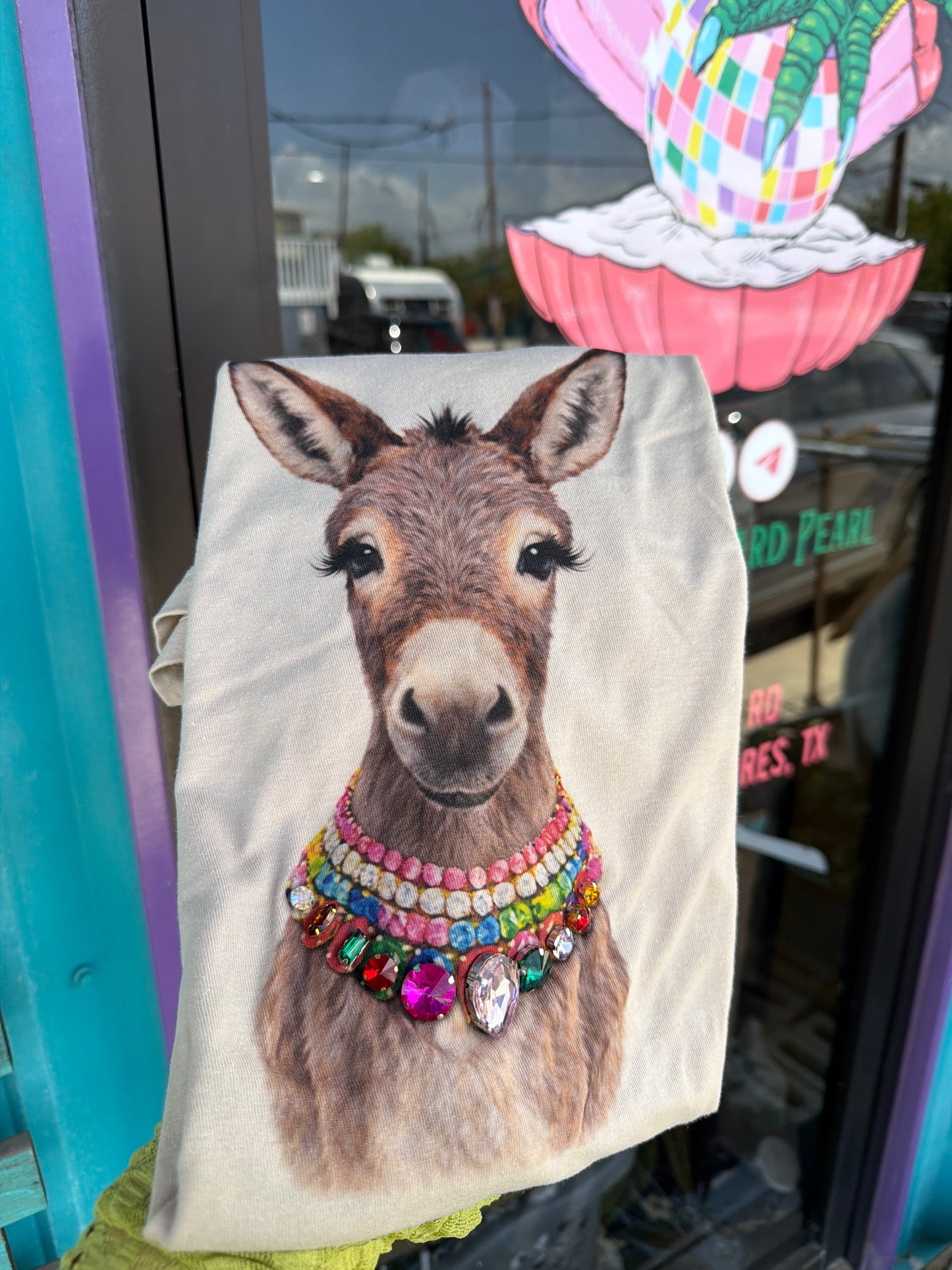 Jeweled Donkey T-Shirt on Beige T-Shirt