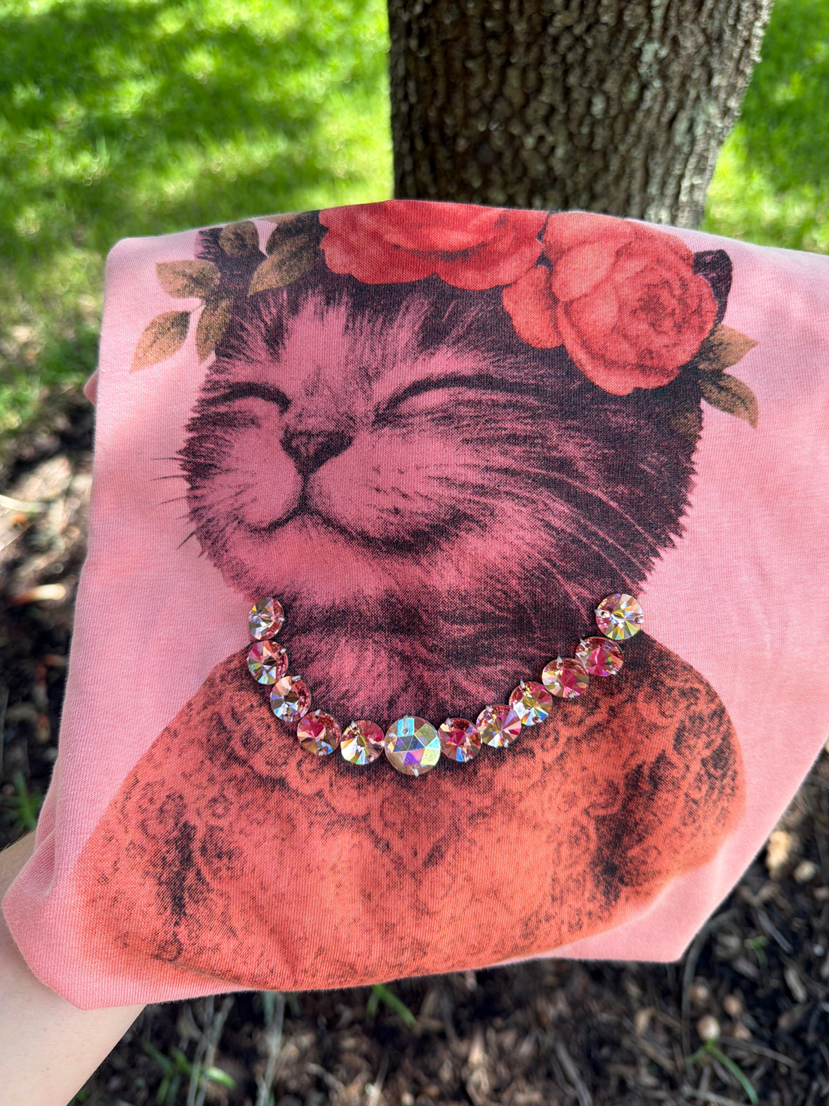 Pink Cat T-Shirt Swarvoski Rhinestone T-Shirt