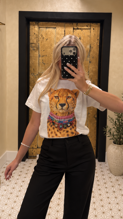 Jeweled Collar Leopard on White or Natural Crew