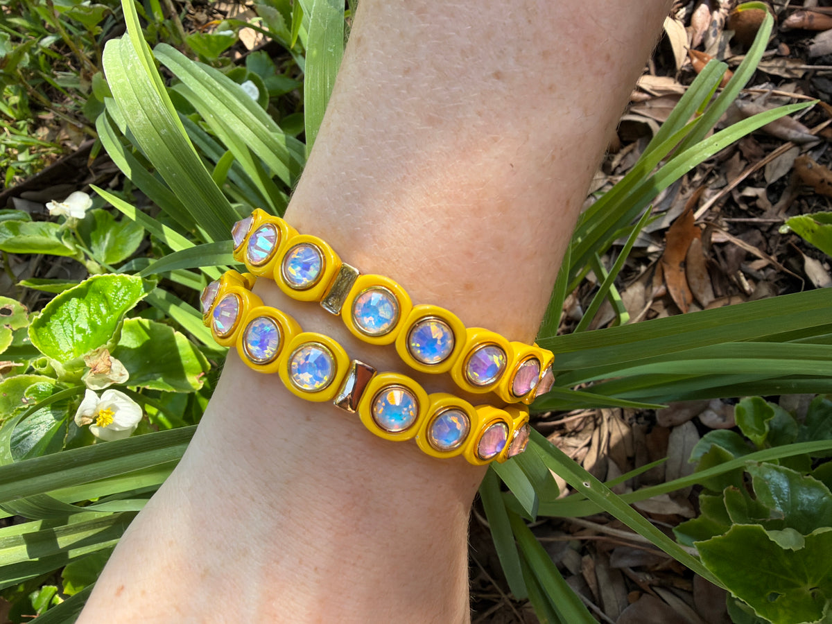 Yellow and Pink Enamel Stretch Bracelet