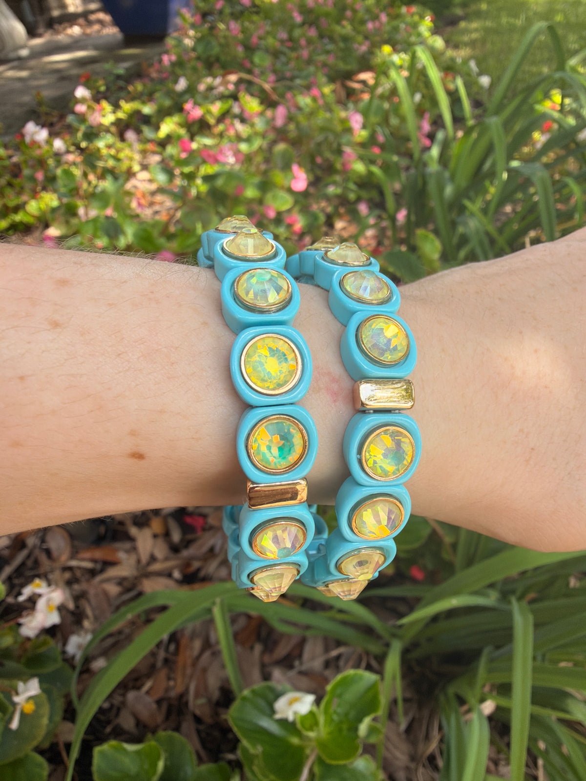 Blue and Yellow Enamel Stretch Bracelet