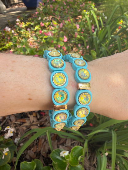 Blue and Yellow Enamel Stretch Bracelet