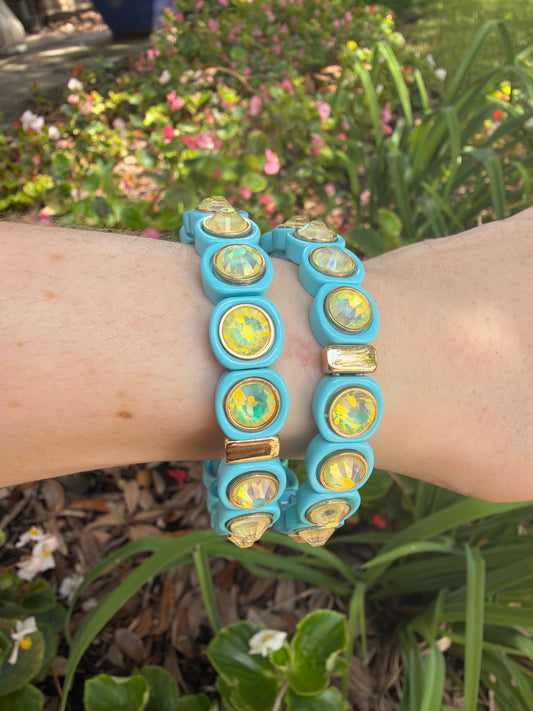 Blue and Yellow Enamel Stretch Bracelet