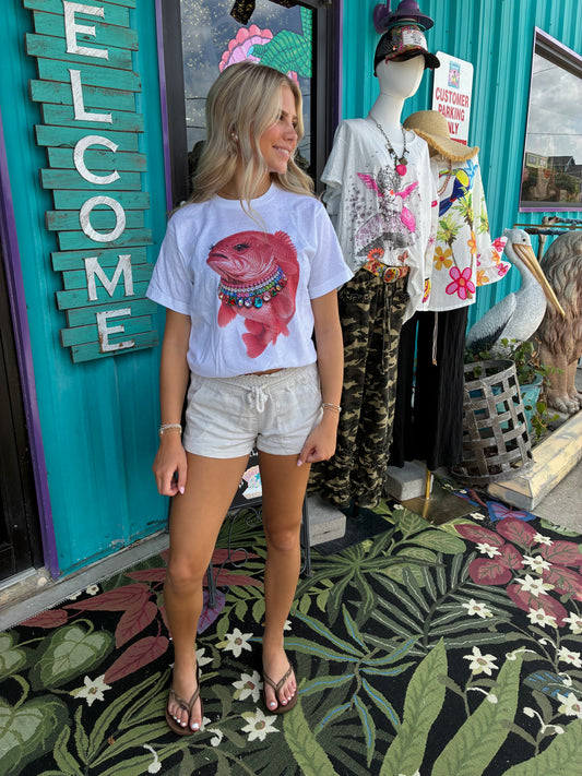 Jeweled Collar Red Snapper on White Crew
