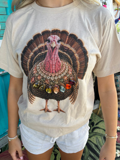 Jeweled Collar Turkey on Tan Crew