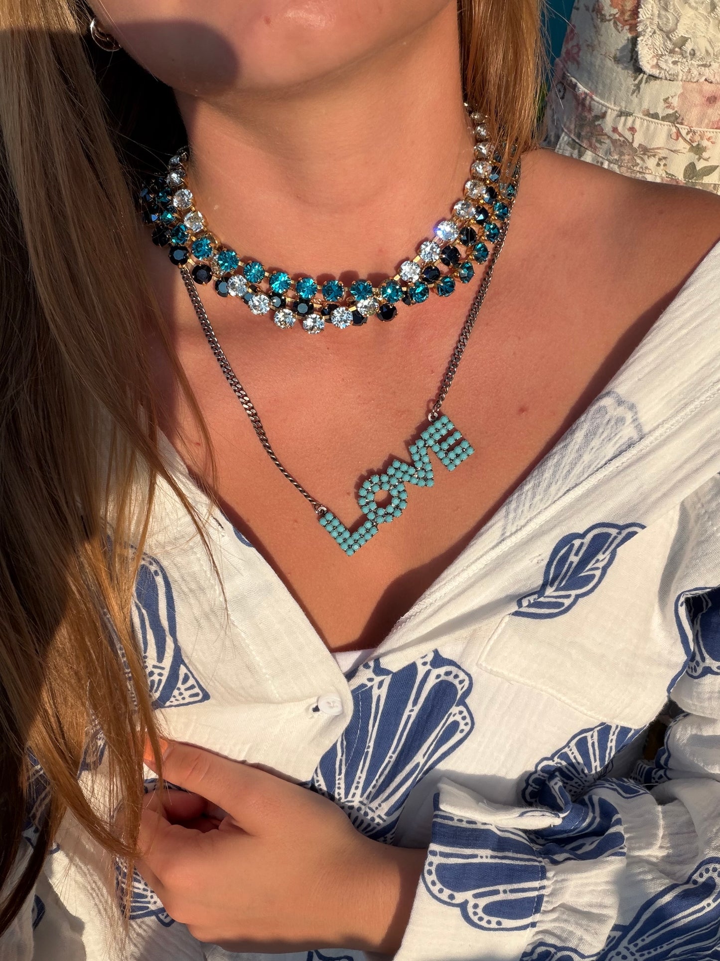 MINI LA LA LOVE NECKLACE IN ANTIQUE SILVER/TURQ