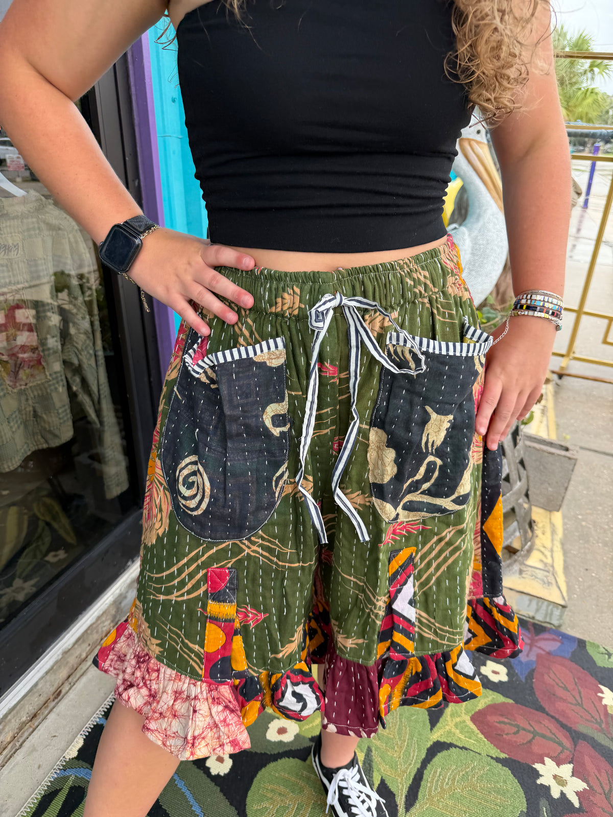 Sahara patchwork slit shorts